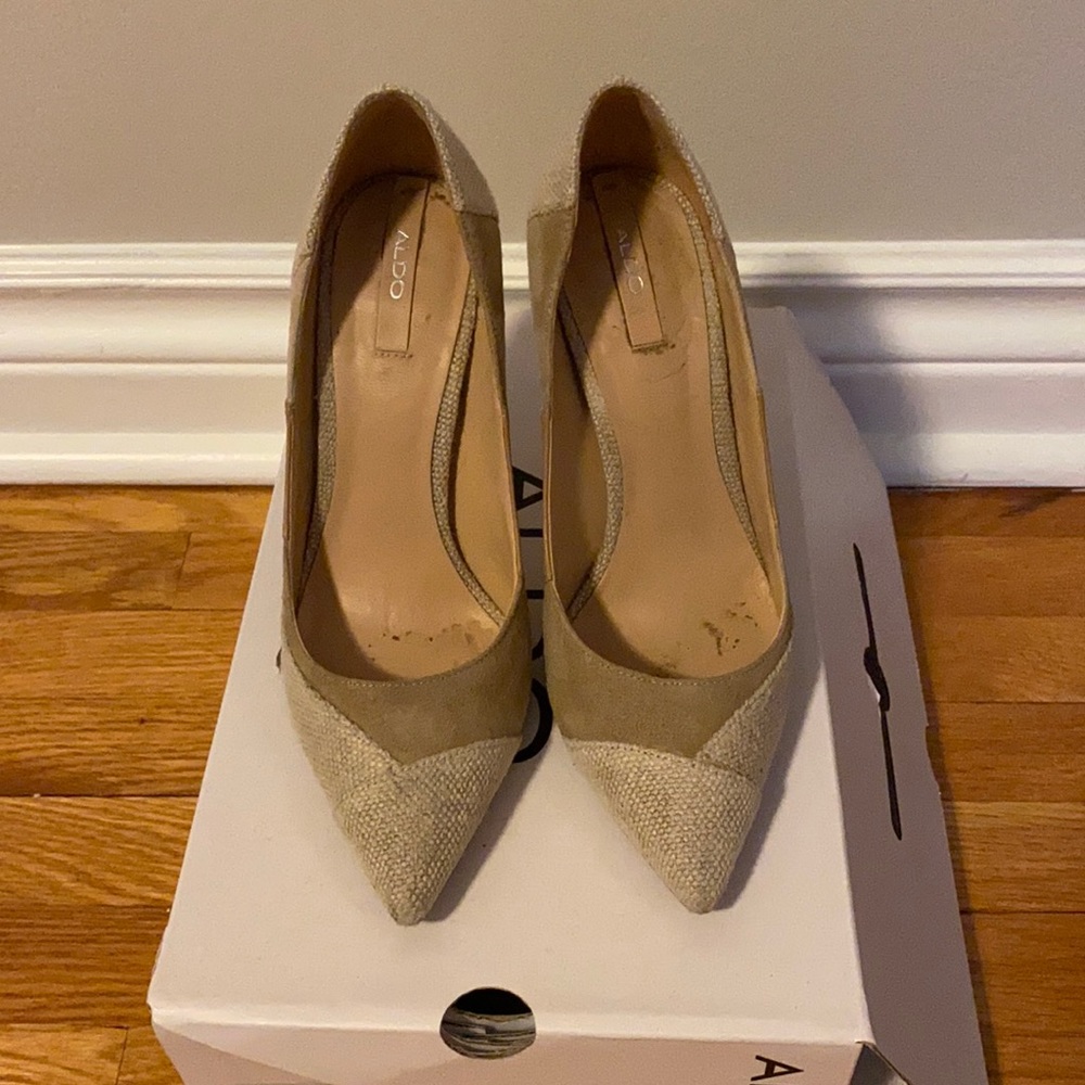 Aldo beige and tan Kessi Heels (Size 5)